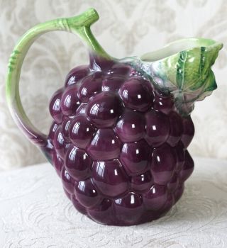 Vintage Hand - Painted Ceramic Grape Shaped Pitcher,  Made In Italy
