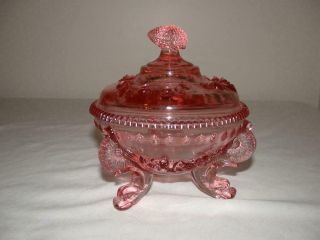 Vintage Pink Westmoreland Argonaut Sea Shell Dolphin Three Footed Covered Dish