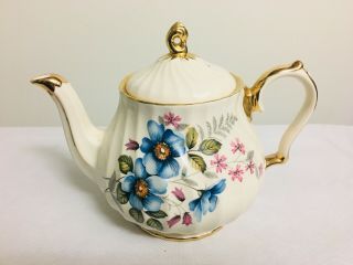 Vintage Sadler Teapot Blue Forget Me Nots Flowers With Gold Gilding
