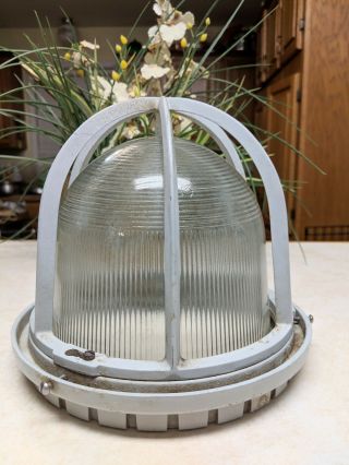 Vintage Appleton Industrial Cage & Globe For Light Fixture Clear Glass Ribbed
