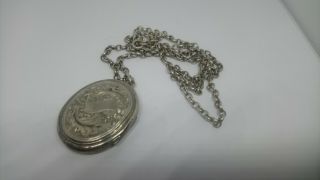 Large Vintage Jewellery Etched 925 Sterling Silver Oval Locket Pendant Necklace