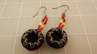 Vintage Native American Hand Woven Basket Style & Beaded Dangle Earrings