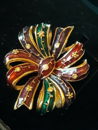 Wow Vintage Brooch Pin Signed Joan Rivers Rhinestone Enamel Flower
