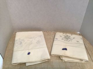 Two Pairs Of Vintage Vogart Stamped Pillowcases For Embroidering,  Good.
