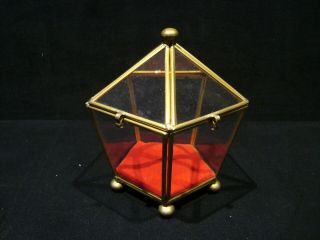 Vintage Small Octagon Brass & Glass Display Miniature Curio Jewelry Case Box