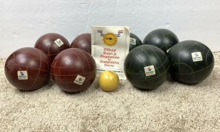 Vintage Sportcraft Bocce Ball Set Of 8 Made In Italy 4 Green 4 Maroon