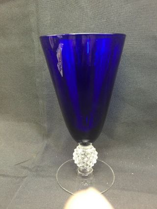Vintage Cobalt Blue Glass Morgantown Water Goblets - Golf Ball Pattern 10oz