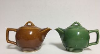 2 Vintage Mccoy Usa 2 Cup (16oz) Art Deco Tea Pots Brown & Green