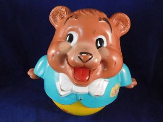 Vintage 1969 Fisher Price Chubby Cub Chime Roly Poly Bear Pull Toy No 164