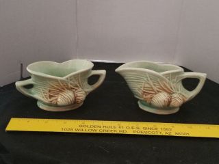 Sugar And Creamer By Mccoy - - Vintage - - Lime Green With Pinecone On Side - - Very
