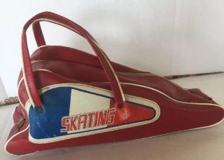 Vintage Red Skating Ice Skate Bag Red White Blue Design