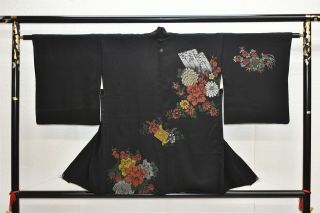 Vintage Silk Kimono Jacket:lacquered Chrysanthemum/tree Peony/karakusa@yn11