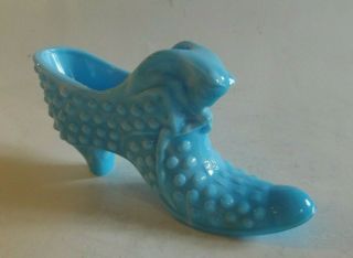 Vintage Fenton Blue Slag Glass Shoe Slipper With Cat