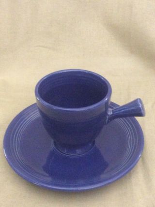 Vintage Fiestaware Demitasse Cup & Saucer With Stick Handle: Cobalt