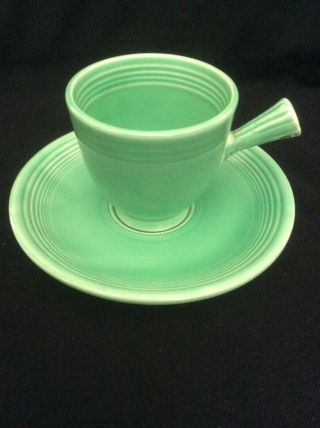 Vintage Fiestaware Demitasse Cup & Saucer: Green With Stick Handle