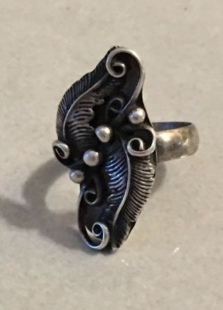 Vintage Navajo Sterling Silver Feather Bead Design Ring Sz 9 Southwest Indian