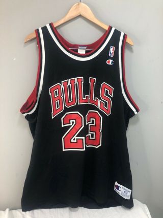 Vintage Michael Jordan Mj Black Chicago Bulls Jersey Size 48 Champion 23