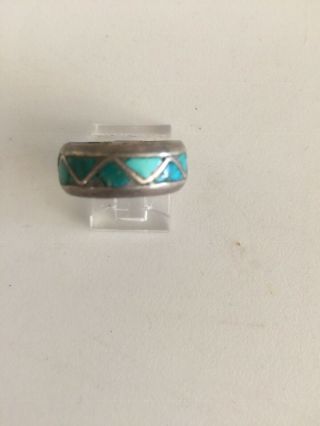 Ring - Vintage Navajo Sterling Silver / Turquoise Inlay - Size 7 1/2