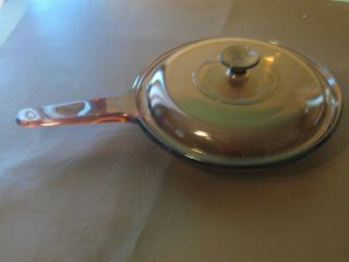 Vintage Corning Ware Visions Amber 10 In Waffle Bottom.  Fry Pan W/lid Usa