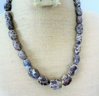 Vintage Jay King Mine Finds Leopard Stone & Sterling Beaded Necklace Unique