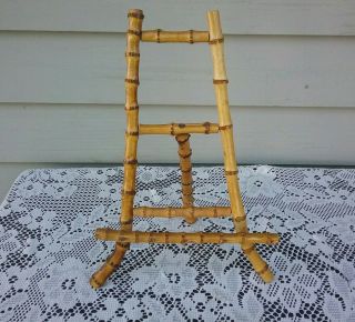 Vintage 12 " Burnt Bamboo Wood Easel Display For Small Art Books Plates