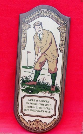 Vintage Retro Golf Serigraph - Silkscreen Painting On Wood Golfer Putting Clubs