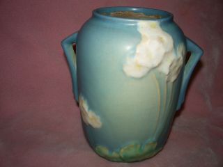 Vintage 1936 Roseville Pottery Blue Primrose Vase 761 - 6