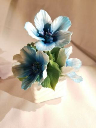 Vintage Blue Flowers White Box Basket Porcelain Capodimonte Flower Basket 5 " X6 "