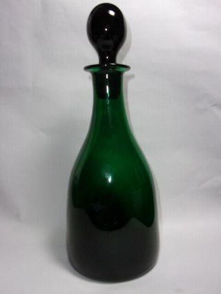 A Vintage Thomas Webb Green Glass Decanter & Stopper.