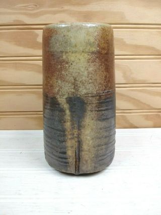 Vtg Studio Art Pottery Vase Pencil Holder Handmade Boho Brown Signed Kk Rustic