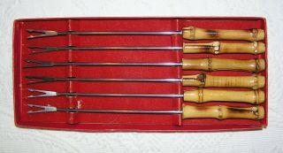 Set Of 6 Vintage Fondue Forks With Bamboo Handles