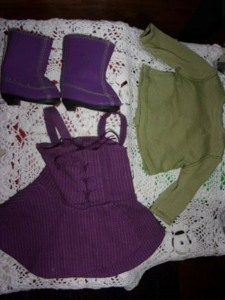 Vntg American Girl Jly Just Like You Purple Boots & Pin Striped Jumper Green Top
