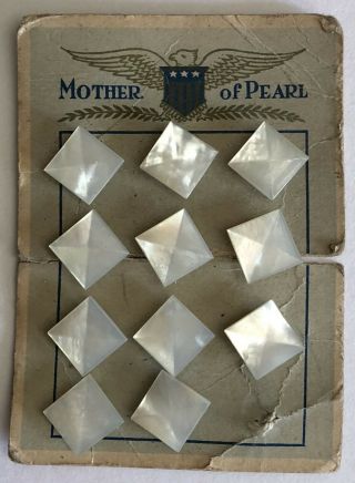 11 Vintage Mother Of Pearl Diamond Shaped Buttons On Card