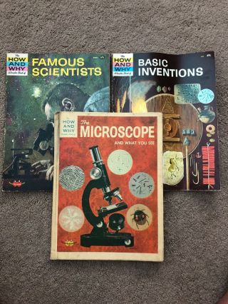 3 Vintage How And Why Wonder Books Basic Inventions Famous Scientist Microscope