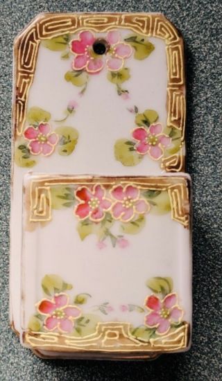 Vintage Hand Painted Nippon Porcelain Floral Wall Match Holder