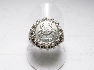 Vintage Sterling Silver Cancer The Crab Zodiac Astrology Sign Signet Ring Sz 9.  5