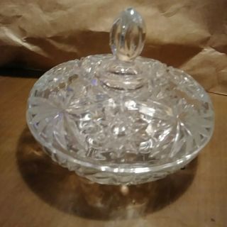 Vtg Glass Candy Dish/Bowl w orig Lid Anchor Hocking Star Of David Prescut Glass 2