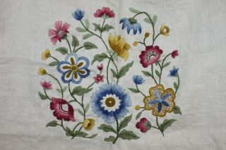 Vintage Completed Embroidery Needlepoint Floral Flowers Wool Pillow Bench Cover