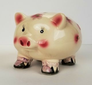 Vintage Pig Piggy Bank With Flowers & Mary Jane Shoes