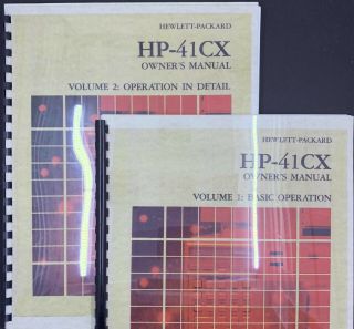 Hp - 41cx Manuals Volume 1 And 2 (comb Bound Color Reprint)