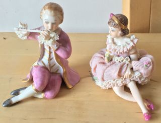 Vintage Irish Dresden Porcelain Dresden Lace Romeo & Juliet Figurines