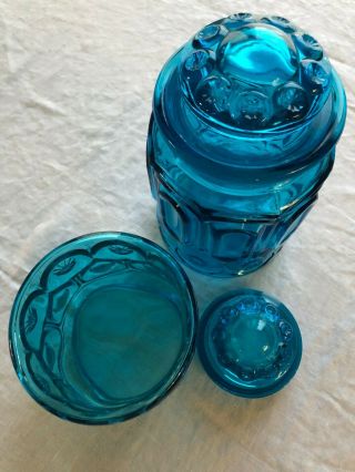 2 Vintage L.  E Smith Moon And Stars Turquoise Blue Glass Canister Jars with Lids 5