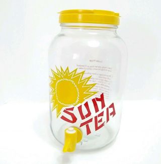 Vtg Sun Tea Pitcher One Gallon Glass Beverage Dispenser Jar Recipe Instructions