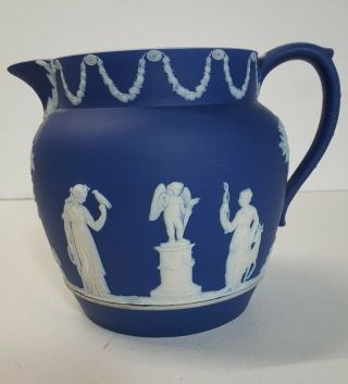 Wedgwood Jasperware Blue Water Jug Or Pitcher England Vintage Porcelain Dip 59