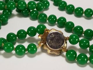Vintage Art Deco Jade Green Czech Peking Glass Bead Necklace 2 Strand Knotted 7