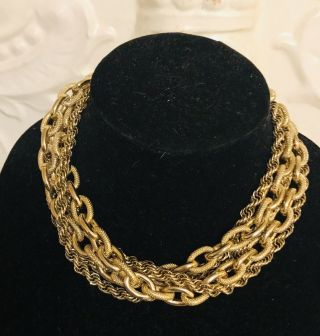 Vintage Monet Gold Tone Multi Chain Chunky Choker Necklace