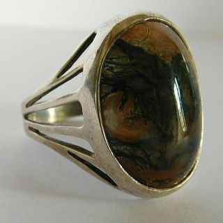 Large Vintage Sterling Silver And Moss Agate Ring,  Size U 1/2,  (usa 10 1/2)