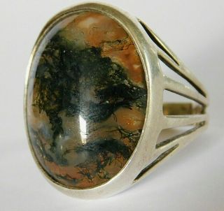 LARGE VINTAGE STERLING SILVER AND MOSS AGATE RING,  SIZE U 1/2,  (USA 10 1/2) 2