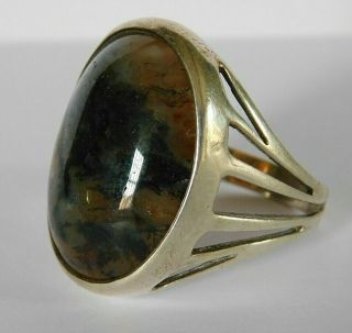 LARGE VINTAGE STERLING SILVER AND MOSS AGATE RING,  SIZE U 1/2,  (USA 10 1/2) 3