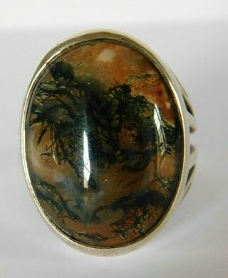 LARGE VINTAGE STERLING SILVER AND MOSS AGATE RING,  SIZE U 1/2,  (USA 10 1/2) 4